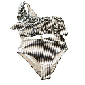 VIMPUNEC Ruffle One Shoulder Swimsuits for Women Cute High Waisted Two Piece